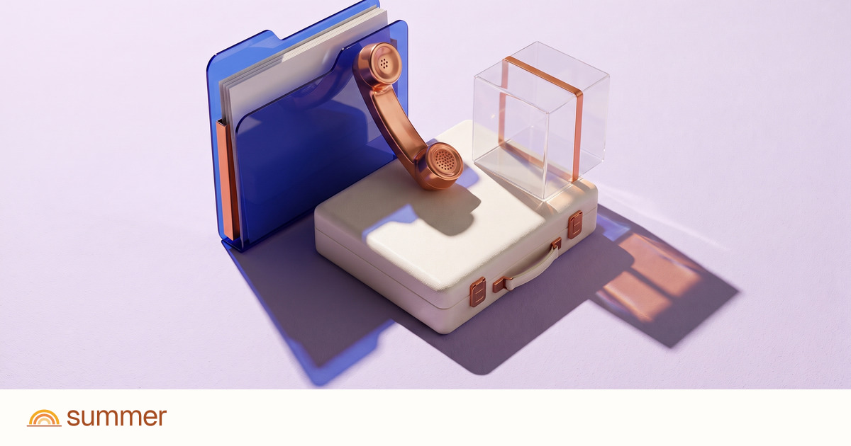 Colored shadows from records, phone and parcel meet on one case, illustrating connected telehealth support.