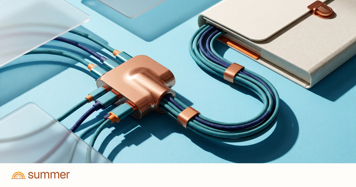 A copper adapter gathers different cables into one bundle, illustrating MCP access for telehealth support.